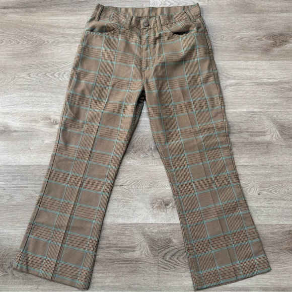 Vintage 60s 70s Levis Big E 646 Plaid Bell Bottom Black Tab Checker Pants 30x26